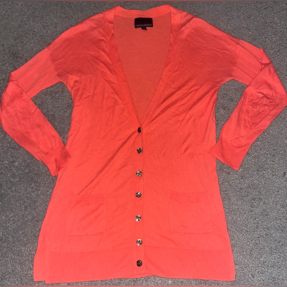 CYNTHIA by Cynthia Rowley Women’s Red-Orange Half-Sleeve Cardigan Size Small - Picture 2 of 5